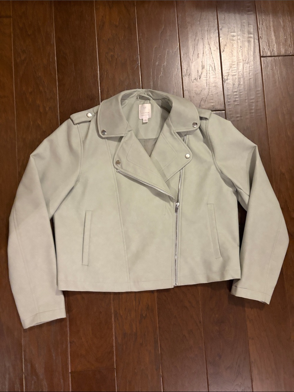 Lauren Conrad Faux Leather Light Sage Asymmetrical  Zip Moto Jacket, Large